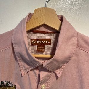 Simms Fishing Vented Roll Tab Button Down Pink Shirt Mens L Ruby Springs Lodge